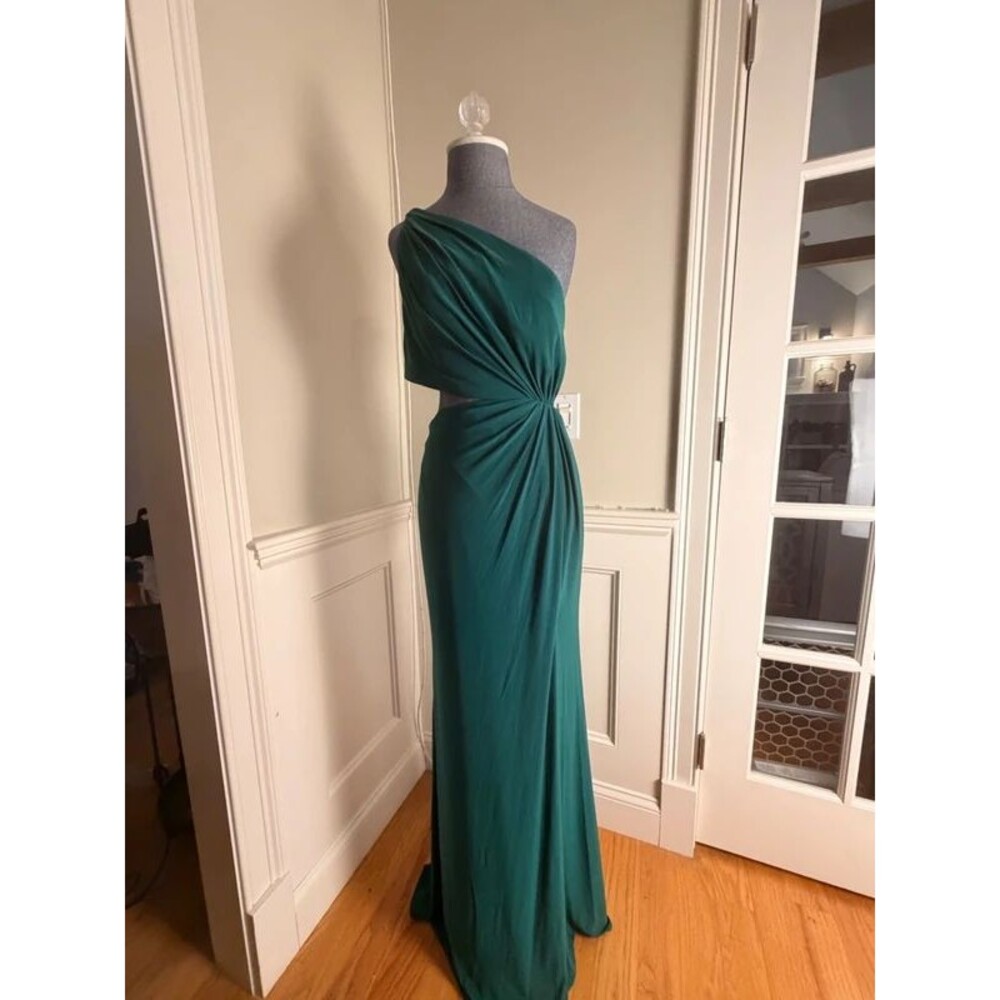 Ieena Mac Duggal Green One Shoulder Cutout Gown Size 2